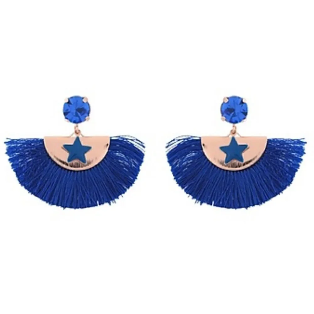 Nina Tra Le Nuvole Blue Saphire/Cobalt Fan Star Rhinestone Earrings. New(NIB)